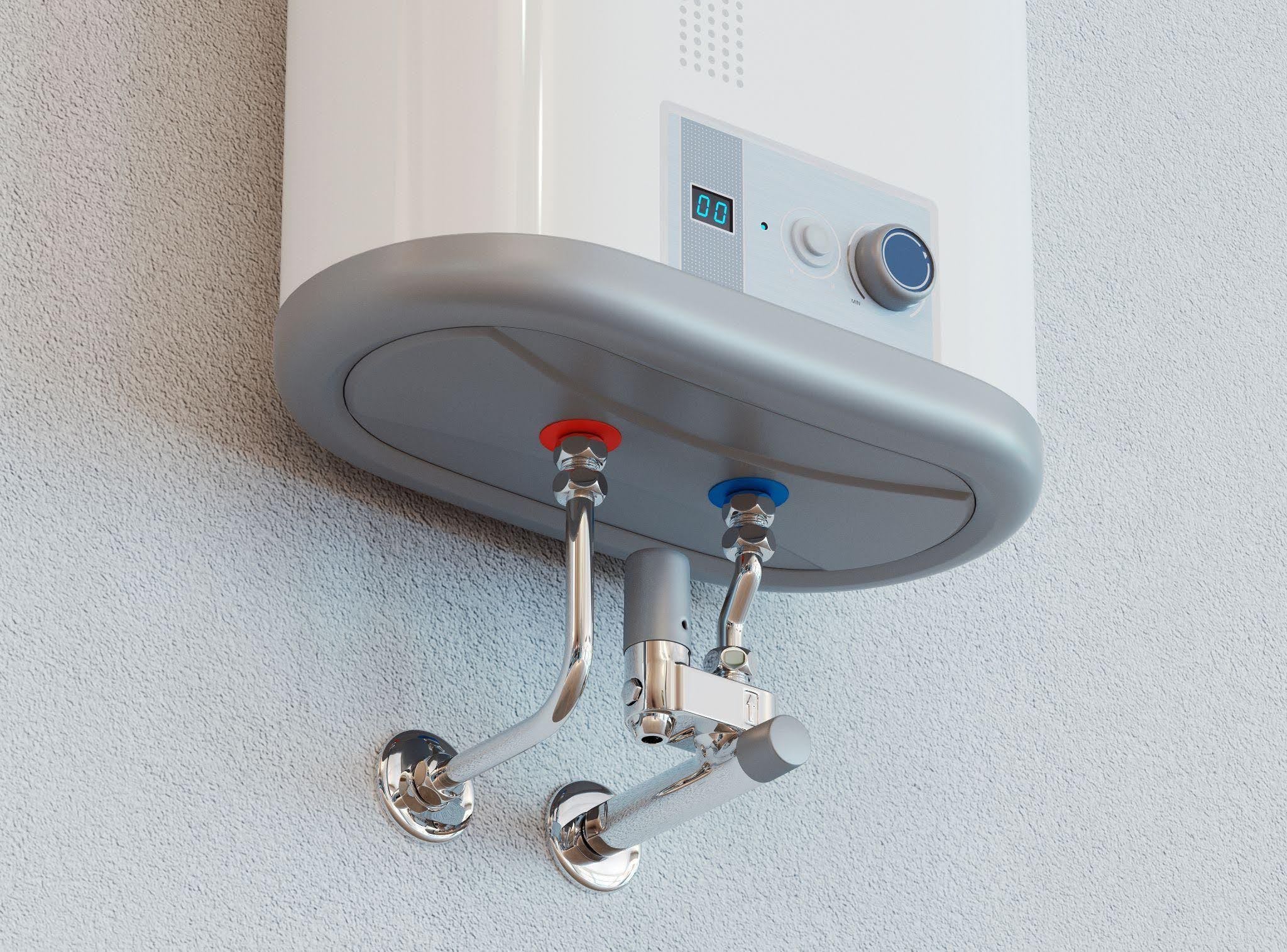 A white water heater installed on a wall emphasizing its efficient use of space in residential settings